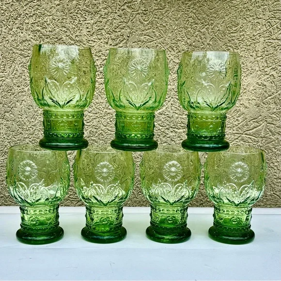 Anthropologie Retired GREEN HELIANTHUS Glasses - Set of 7 - Picture 7 of 7